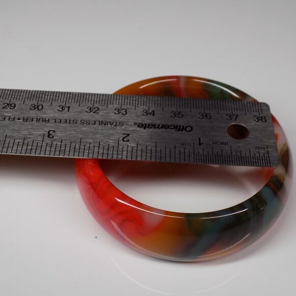 Agate Gemstone Wide Bangle Bracelet Orange Blue Multicolor Heavy 81.2 grams - Picture 8 of 8